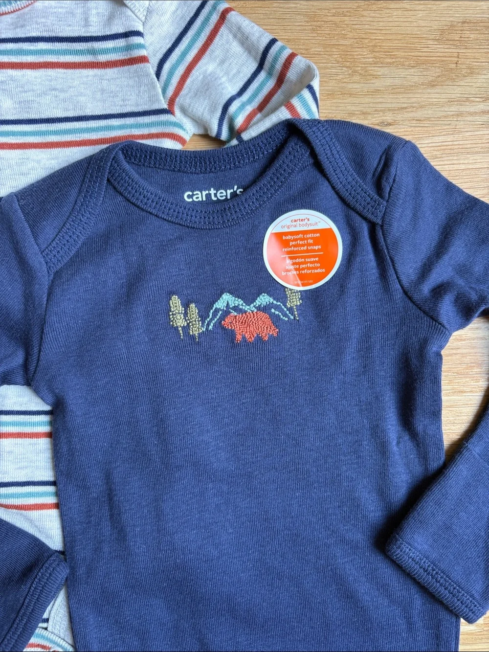 CARTER’S | Navy, White & Multi-Stripe Long-Sleeve Baby Bodysuit 3-Pack
